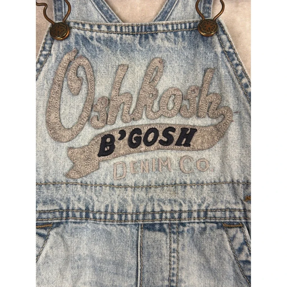 Oshkosh B'gosh Denim Overalls Light Wash Logo Patch Kids 18 Months Snap Crotch